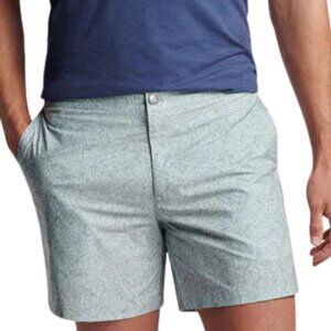 NWT Peter Millar Men's XL Crown Crafted Tropical Leaves Swim Trunk Sage Fog